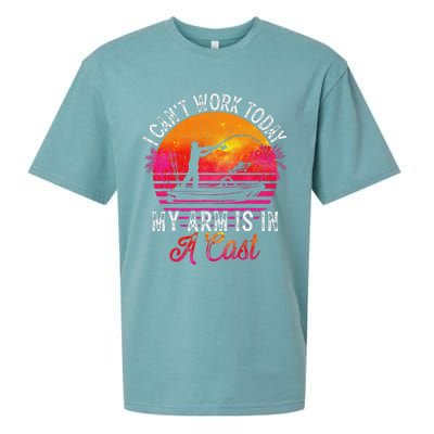 Fisherman I Cant Work Today My Arm Is In Cast Funny Fishing Sueded Cloud Jersey T-Shirt