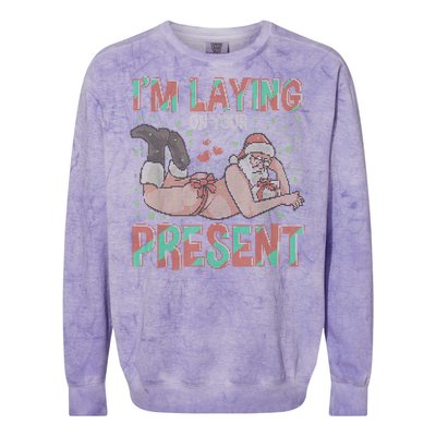 Funny Inappropriate Christmas And Im Laying Present Colorblast Crewneck Sweatshirt