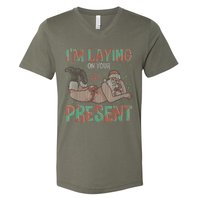 Funny Inappropriate Christmas And Im Laying Present V-Neck T-Shirt