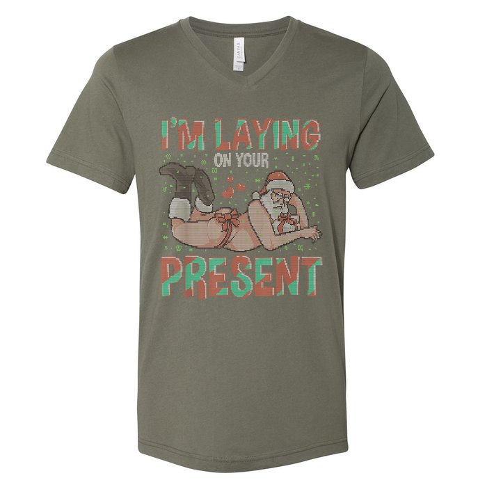 Funny Inappropriate Christmas And Im Laying Present V-Neck T-Shirt