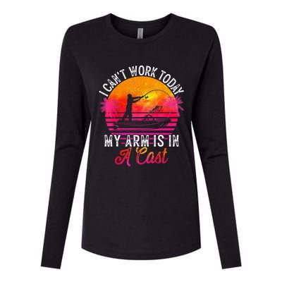 Fisherman I Can't Work Today My Arm Is In Cast Funny Fishing Womens Cotton Relaxed Long Sleeve T-Shirt