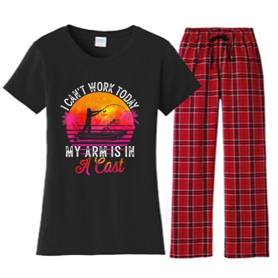 Fisherman I Can't Work Today My Arm Is In Cast Funny Fishing Women's Flannel Pajama Set