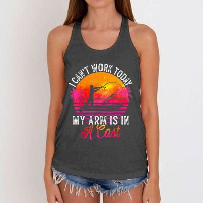 Fisherman I Can't Work Today My Arm Is In Cast Funny Fishing Women's Knotted Racerback Tank