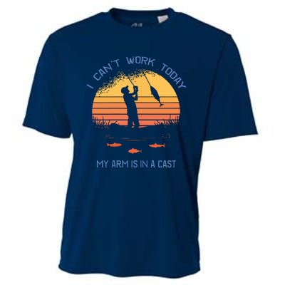 Fisherman I Can't Work Today My Arm Is In A Cast Cooling Performance Crew T-Shirt