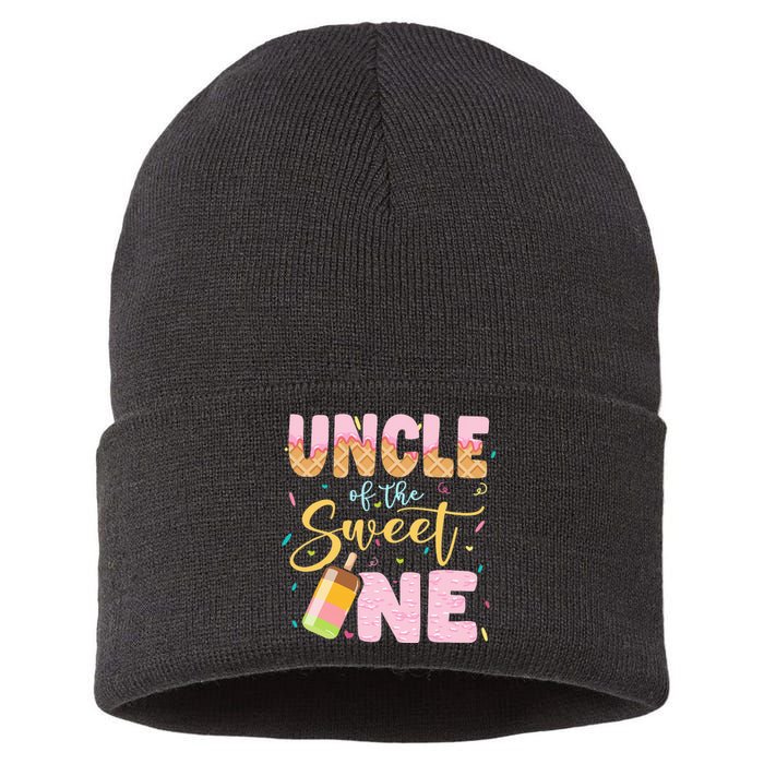 Funny Ice Cream Lover Sweetie  Uncle Of The Sweet One Sustainable Knit Beanie