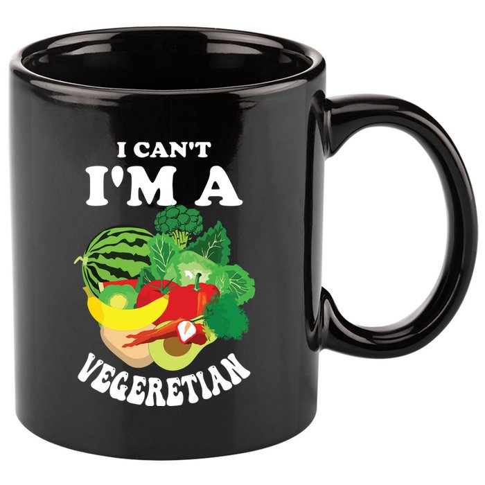 Funny I Cant Im A Vegetarian Sayings Vegetable Graphic 11oz C Handle Ceramic Mug
