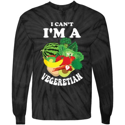 Funny I Cant Im A Vegetarian Sayings Vegetable Graphic Tie-Dye Long Sleeve Shirt