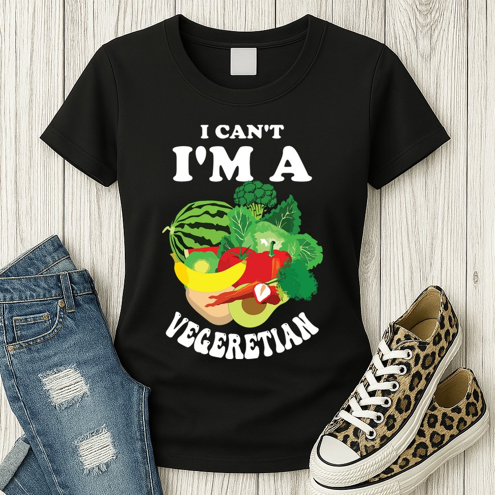 Funny I Cant Im A Vegetarian Sayings Vegetable Graphic Womens T-Shirt
