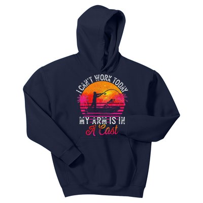 Fisherman I Can't Work Today My Arm Is In Cast Funny Fishing Kids Hoodie