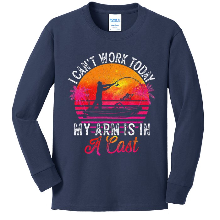 Fisherman I Can't Work Today My Arm Is In Cast Funny Fishing Kids Long Sleeve Shirt