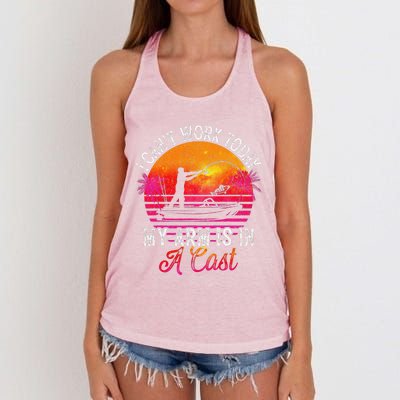 Fisherman I Can't Work Today My Arm Is In Cast Funny Fishing Women's Knotted Racerback Tank