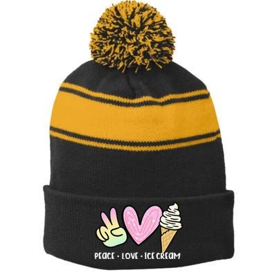 Funny Ice Cream Humor Ice Cream Lover Funny Summer Stripe Pom Pom Beanie