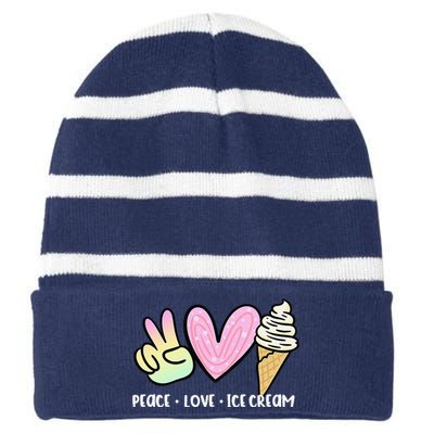 Funny Ice Cream Humor Ice Cream Lover Funny Summer Striped Beanie with Solid Band