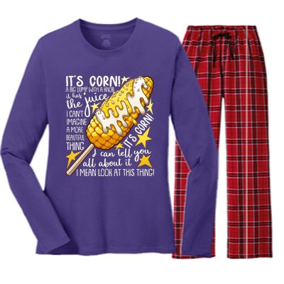 Funny It's Corn A Big Lump With A Knob Meme Women's Long Sleeve Flannel Pajama Set 