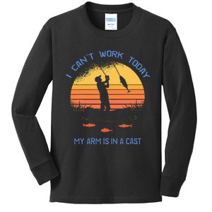 Fisherman I Cant Work Today My Arm Is In A Cast Funny Kids Long Sleeve Shirt