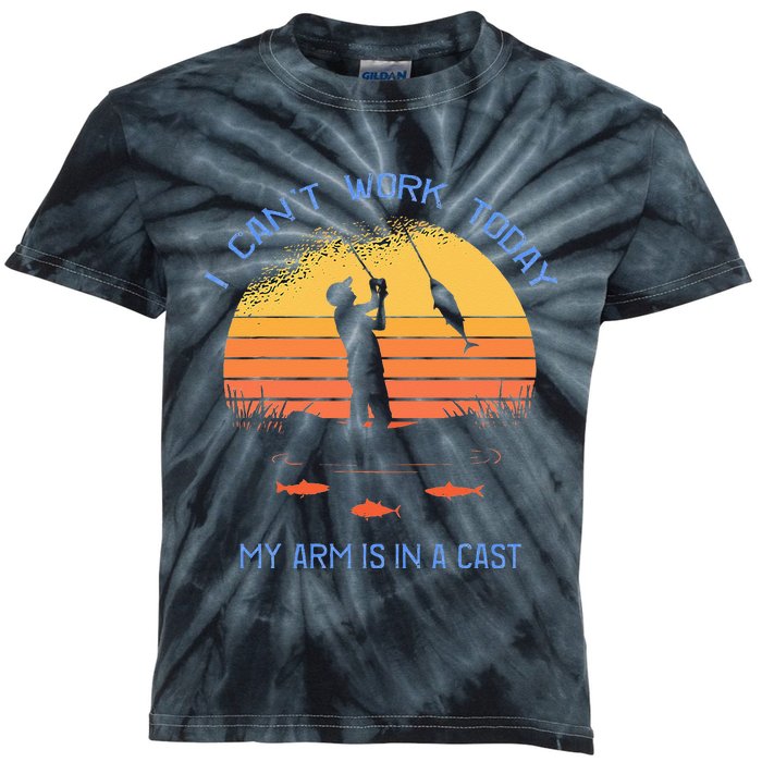 Fisherman I Cant Work Today My Arm Is In A Cast Funny Kids Tie-Dye T-Shirt