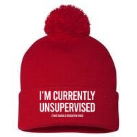 Funny Im Currently Unsupervised This Should Frighten You Pom Pom 12in Knit Beanie