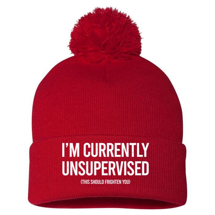 Funny Im Currently Unsupervised This Should Frighten You Pom Pom 12in Knit Beanie