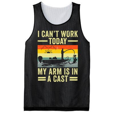 Fisherman I Can't Work Today My Arm Is in Cast Funny Fishing Mesh Reversible Basketball Jersey Tank