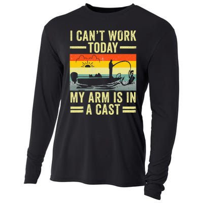 Fisherman I Can't Work Today My Arm Is in Cast Funny Fishing Cooling Performance Long Sleeve Crew