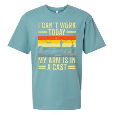 Fisherman I Can't Work Today My Arm Is in Cast Funny Fishing Sueded Cloud Jersey T-Shirt