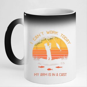 Fisherman I Cant Work Today My Arm In A Cast Funny Fishing 11oz Black Color Changing Mug