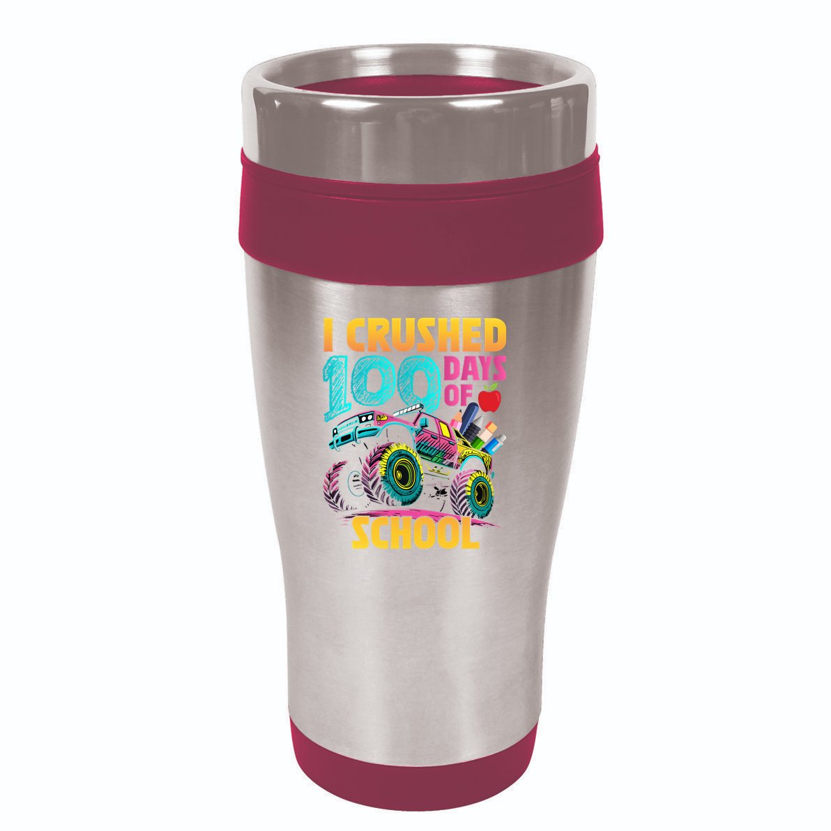 Funny I Crushed 100 Days Of School Monster Truck 16oz Travel Tumbler