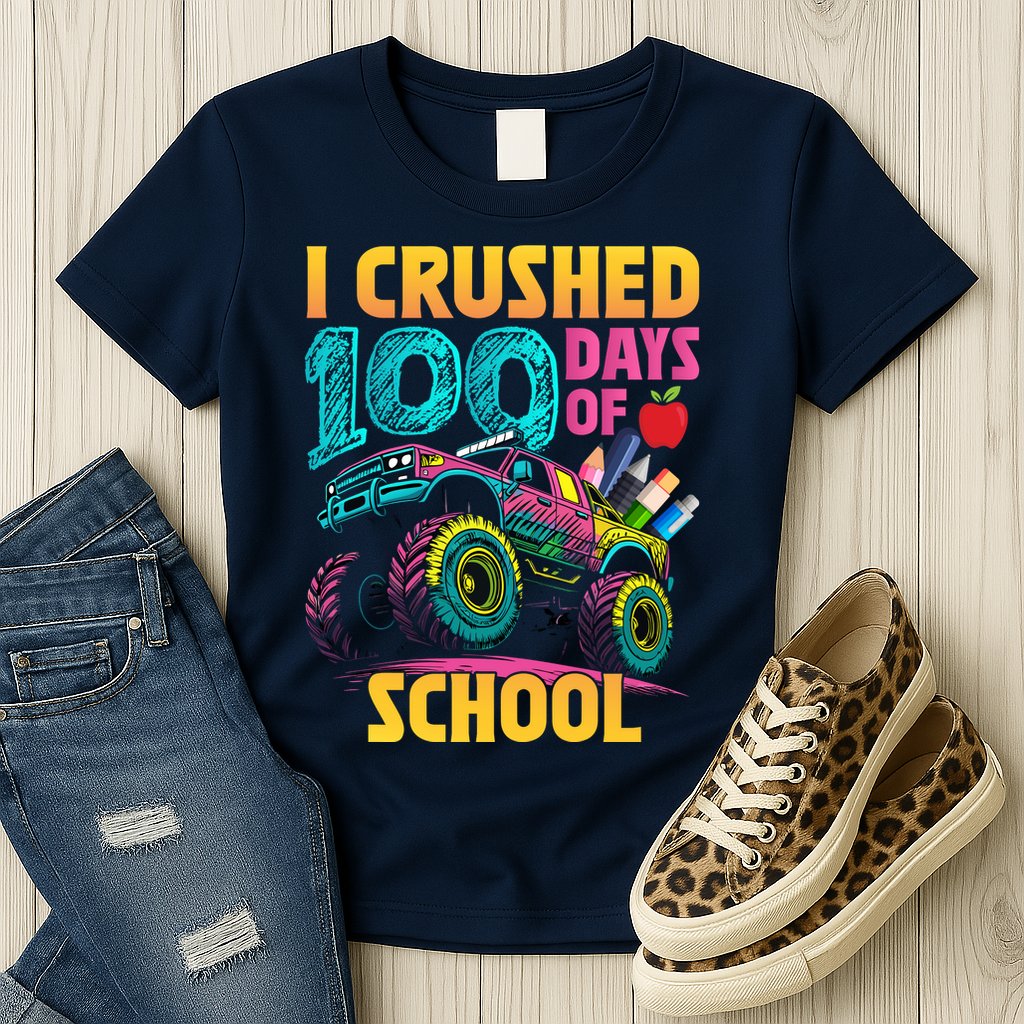 Funny I Crushed 100 Days Of School Monster Truck Womens T-Shirt