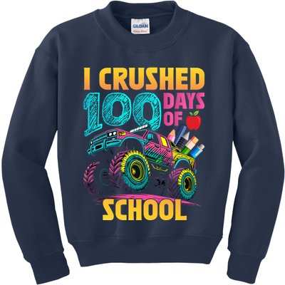 Funny I Crushed 100 Days Of School Monster Truck Kids Sweatshirt