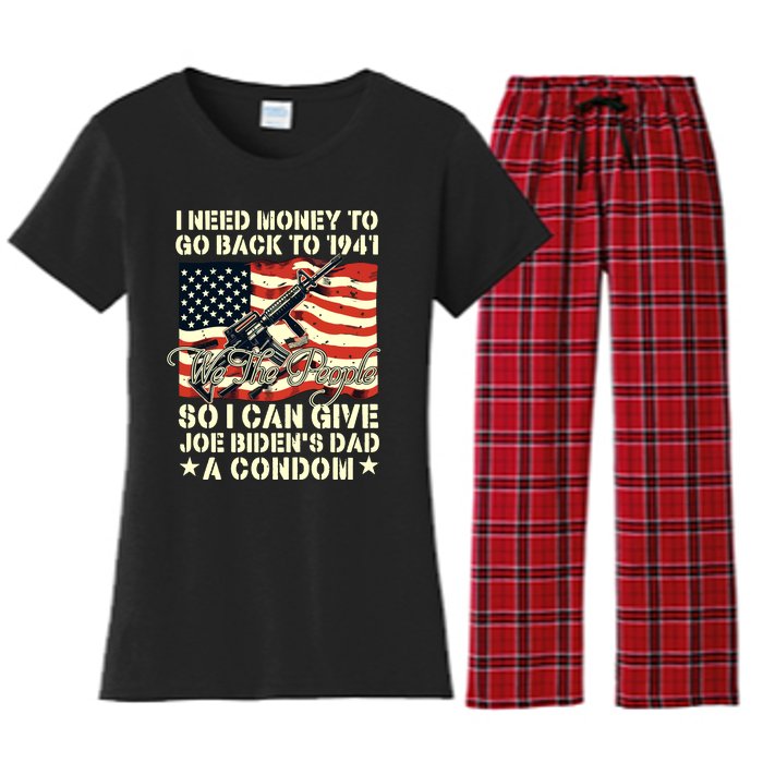 Funny I Can Give Joe Bidens Dad A Condom Women's Flannel Pajama Set