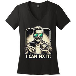 Funny I Can Fix It Duct Tape Man Design Women's V-Neck T-Shirt