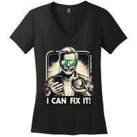 Funny I Can Fix It Duct Tape Man Design Women's V-Neck T-Shirt