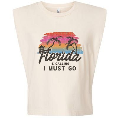 Florida Is Calling I Must Go Summer Vacation Gift Garment-Dyed Women's Muscle Tee