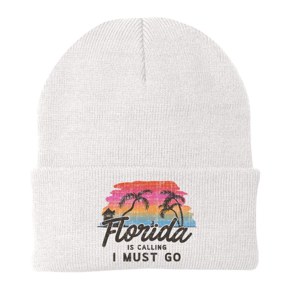 Florida Is Calling I Must Go Summer Vacation Gift Beanie