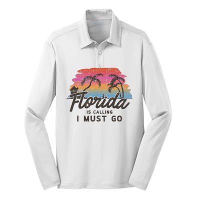 Florida Is Calling I Must Go Summer Vacation Gift Silk Touch Performance Long Sleeve Polo