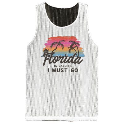 Florida Is Calling I Must Go Summer Vacation Gift Mesh Reversible Basketball Jersey Tank