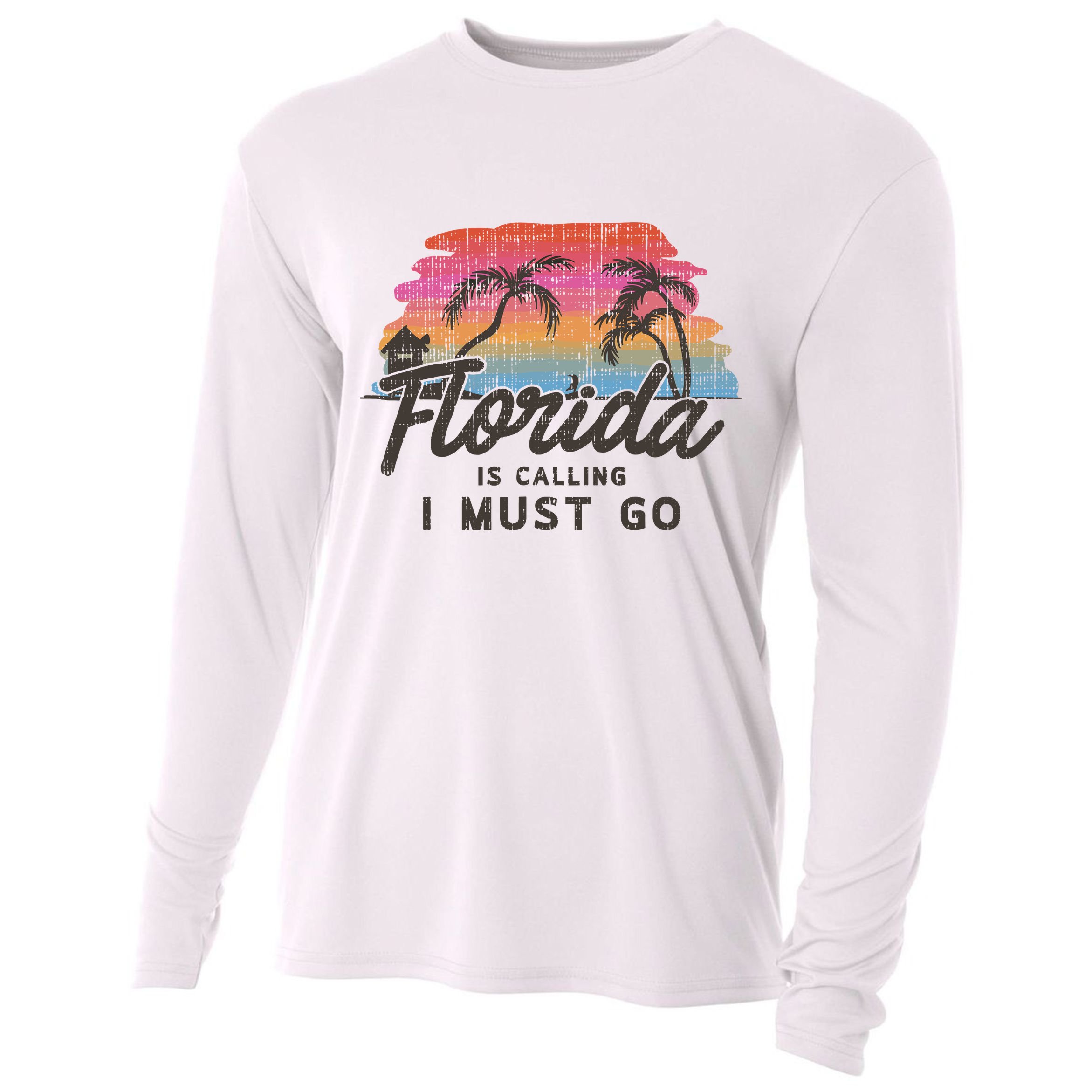 Florida Is Calling I Must Go Summer Vacation Gift Cooling Performance Long Sleeve Crew