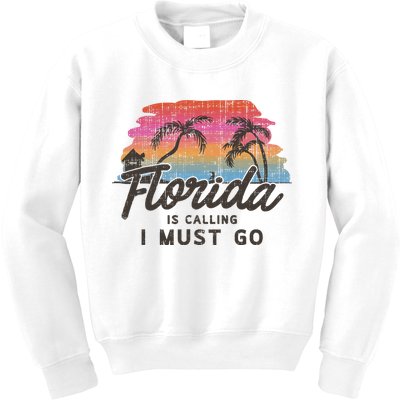 Florida Is Calling I Must Go Summer Vacation Gift Kids Sweatshirt