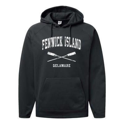 Fenwick Island Delaware Vintage Nautical Crossed Oars Gift Performance Fleece Hoodie