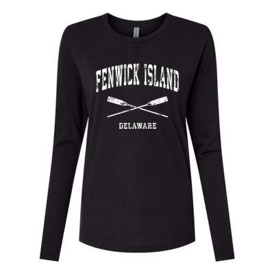 Fenwick Island Delaware Vintage Nautical Crossed Oars Gift Womens Cotton Relaxed Long Sleeve T-Shirt