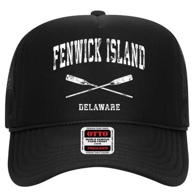 Fenwick Island Delaware Vintage Nautical Crossed Oars Gift High Crown Mesh Back Trucker Hat