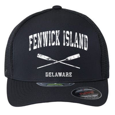 Fenwick Island Delaware Vintage Nautical Crossed Oars Gift Flexfit Unipanel Trucker Cap