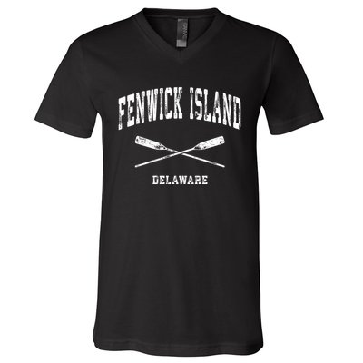 Fenwick Island Delaware Vintage Nautical Crossed Oars Gift V-Neck T-Shirt