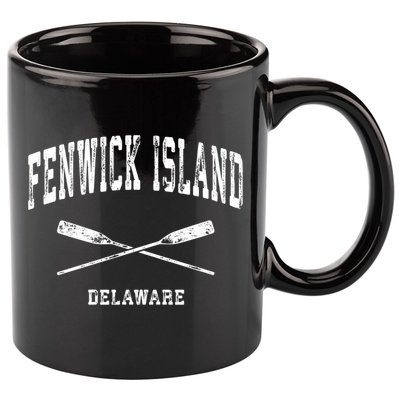 Fenwick Island Delaware Vintage Nautical Crossed Oars Gift 11oz C Handle Ceramic Mug