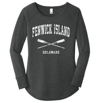 Fenwick Island Delaware Vintage Nautical Crossed Oars Gift Women's Perfect Tri Tunic Long Sleeve Shirt