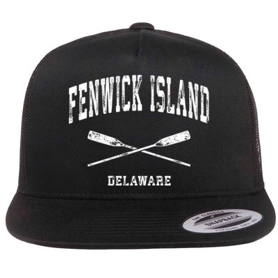 Fenwick Island Delaware Vintage Nautical Crossed Oars Gift Flat Bill Trucker Hat