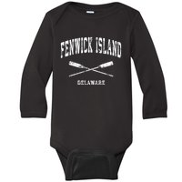 Fenwick Island Delaware Vintage Nautical Crossed Oars Gift Baby Long Sleeve Bodysuit