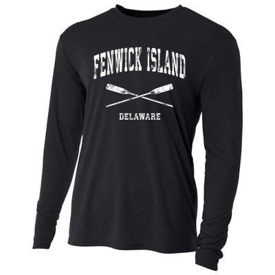 Fenwick Island Delaware Vintage Nautical Crossed Oars Gift Cooling Performance Long Sleeve Crew