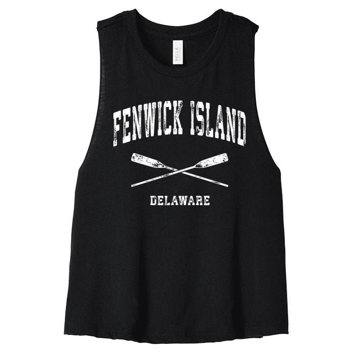 Fenwick Island Delaware Vintage Nautical Crossed Oars Gift Women's Racerback Cropped Tank