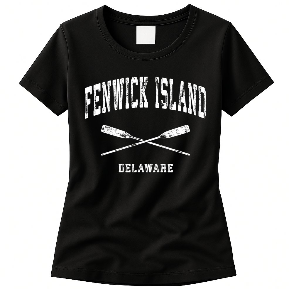 Fenwick Island Delaware Vintage Nautical Crossed Oars Gift Womens T-Shirt